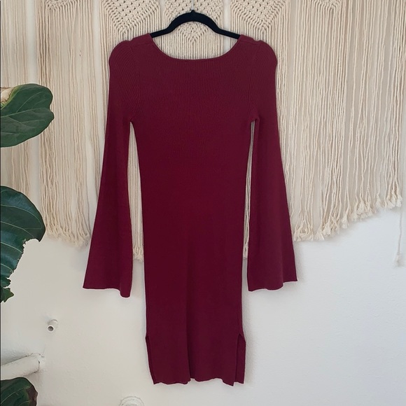 Lulu’s | Bell Sleeve Sweater Dress in Wine - Picture 4 of 5